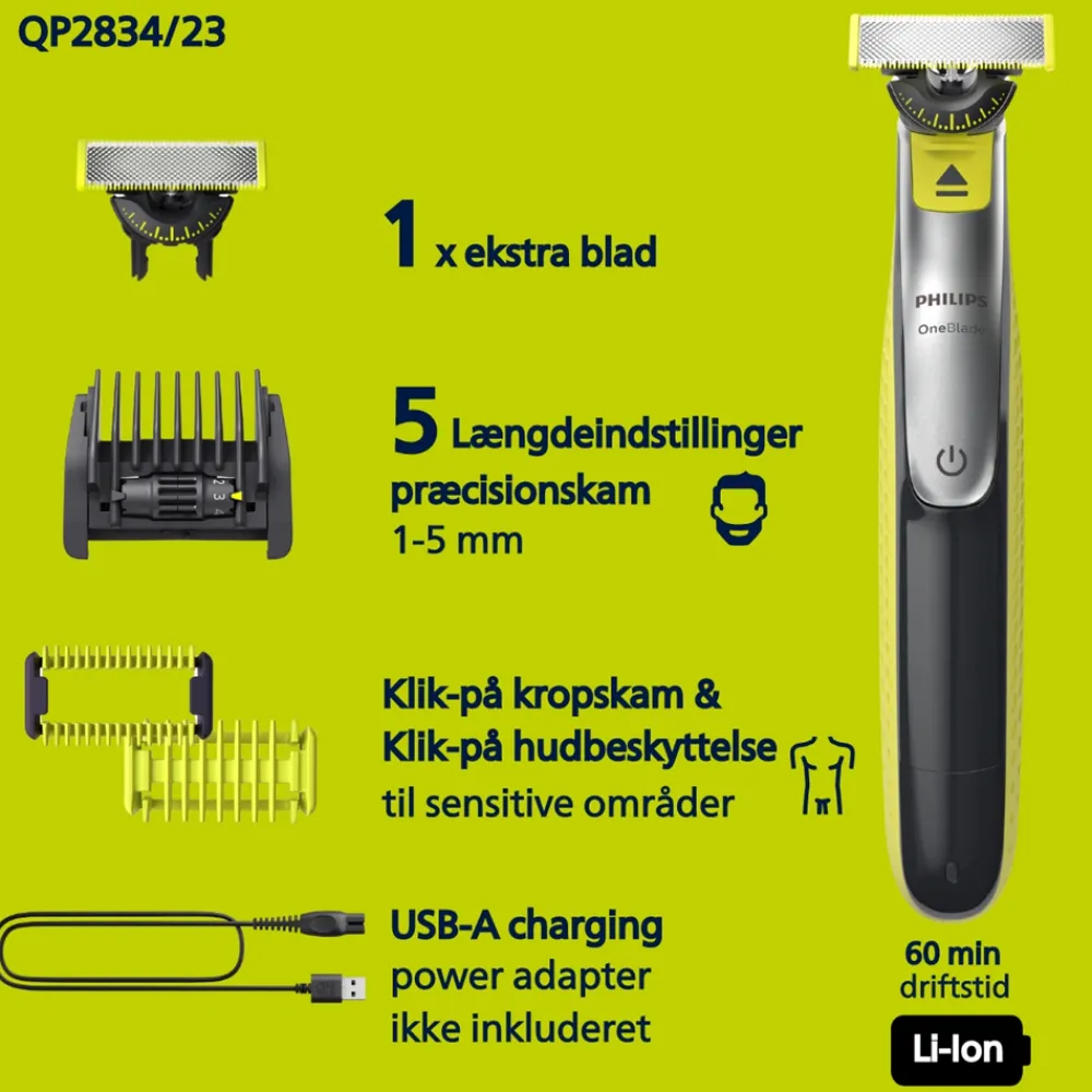 Philips 360 QP2834/23 Oneblade Face & Body Barbermaskine- Personlig Pleje