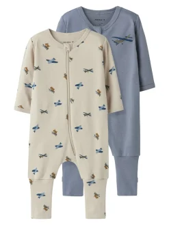 Name It Airplane Zip 2-pak Natdragt, , 50 cm-Børn Undertøj & Nattøj