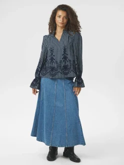 Online Amara Stripe Emb Bluse, , 40 Dame Bluser & Skjorter