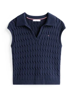 Tommy Hilfiger Cable Mid Polo Vest, , XXL-Dame Veste