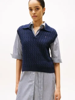 Tommy Hilfiger Cable Mid Polo Vest, , XXL-Dame Veste