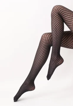 Sale Checked Lace Strømpebukser, , L/XL Dame Strømper