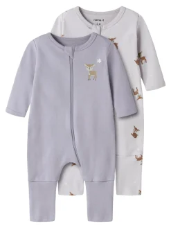 Name It Deer Zip 2-pak Natdragt, , 80 cm-Børn Undertøj & Nattøj