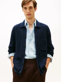 Tommy Hilfiger Fisherman Rib Coach Cardigan, , XXL- Cardigans