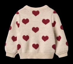 Wheat Jacquard Hearts Baby Cardigan, , 92 cm-Børn Cardigans