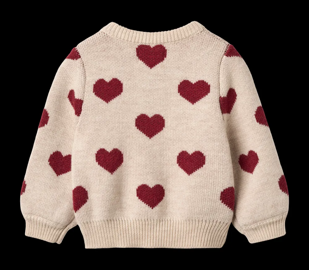 Wheat Jacquard Hearts Baby Cardigan, , 92 cm-Børn Cardigans