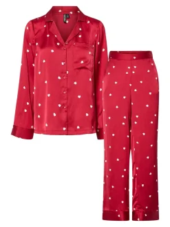 Pieces Jytte Xmas Satin Natsæt, , S-Dame Loungewear