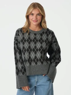 Outlet Kick Check Knit Striktrøje, , 38 Dame Strik & Sweatshirts