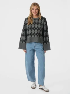 Outlet Kick Check Knit Striktrøje, , 38 Dame Strik & Sweatshirts