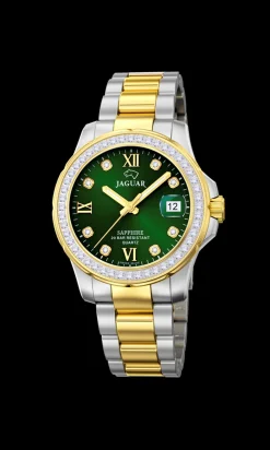 Hot Lady Diver J893 Dameur, Stål/Guld/Grøn, 35 mm Dame Ure