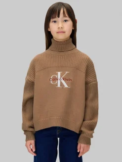 Calvin Klein Logo Rullekravstrøje, , 152 cm-Børn Strik & Sweatshirts