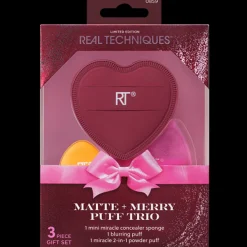 Real Techniques Matte + Merry Puff Trio Gaveæske- Makeupbørster|Gaveæsker Til Hende