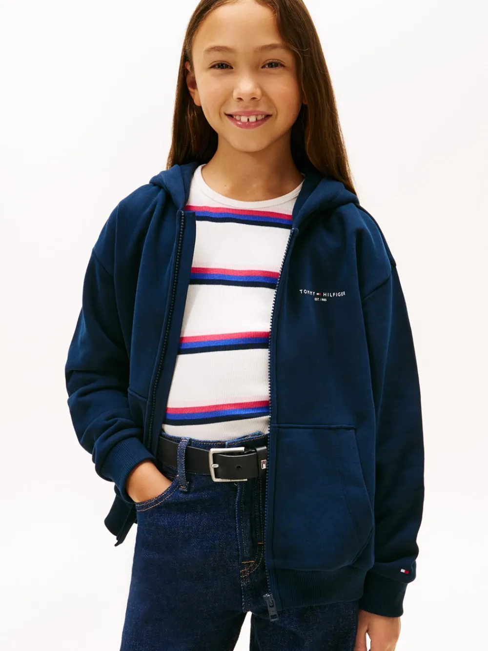 Tommy Hilfiger Mini Corp Zip Through Hættetrøje, , 152 cn-Børn Strik & Sweatshirts