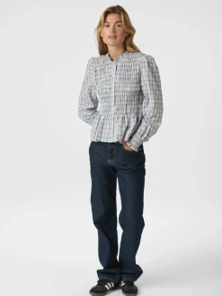 Hot Mocca Smock Check Bluse, , 40 Dame Bluser & Skjorter