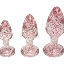 Baseks Pink Glitter Butt Plug Sæt- Sexlegetøj