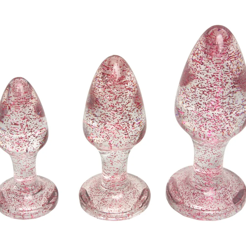 Baseks Pink Glitter Butt Plug Sæt- Sexlegetøj