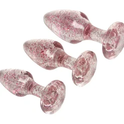 Baseks Pink Glitter Butt Plug Sæt- Sexlegetøj