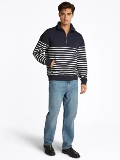 Tommy Hilfiger Placed Stripe Half-Zip Sweatshirt, , M- Sweatshirts & Trøjer