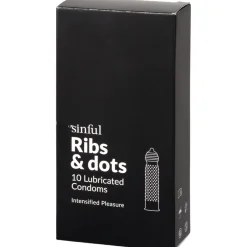 Sinful Ribs & Dots Kondomer, 10 stk- Glidecreme & Kondomer