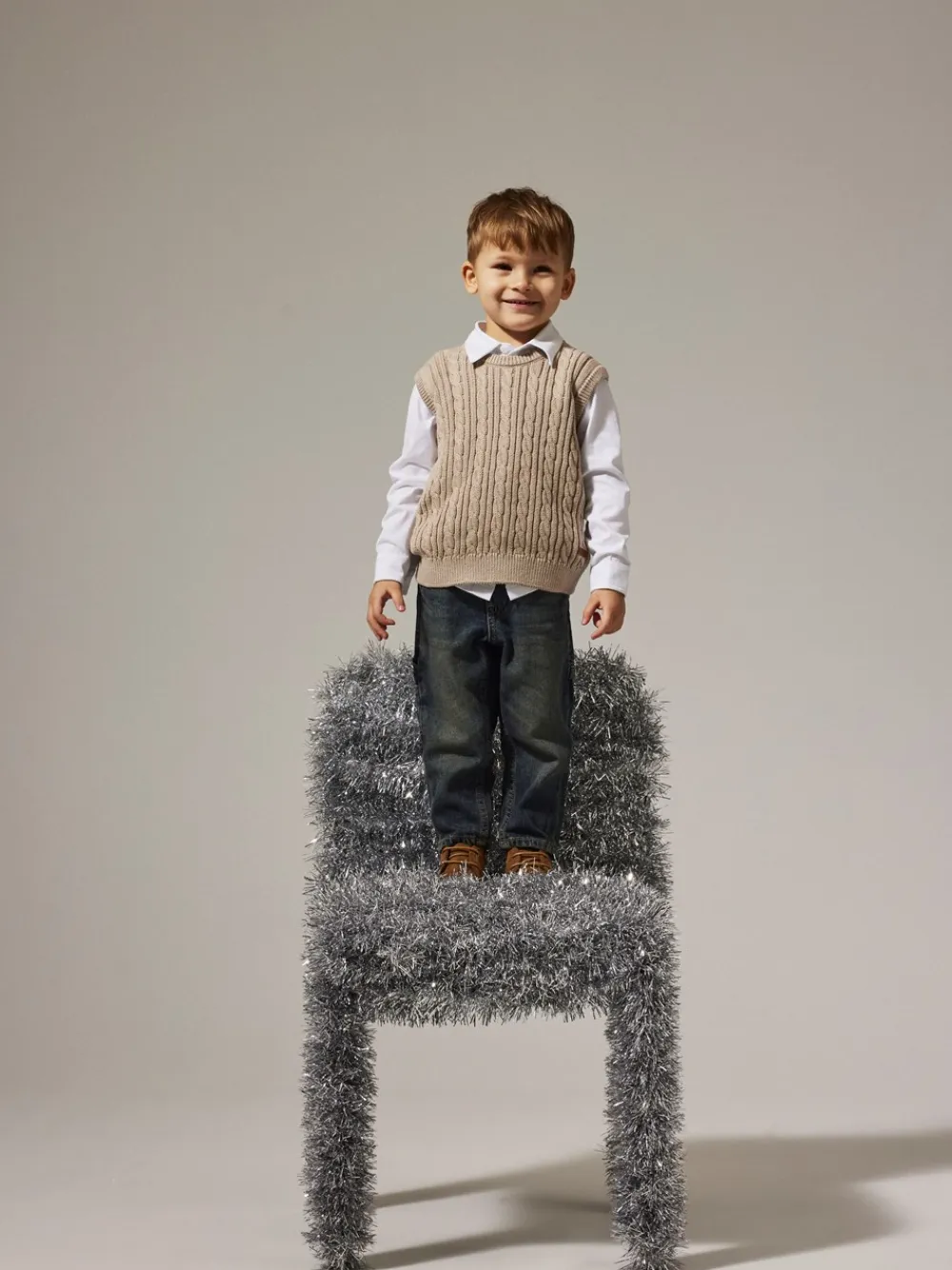 New Roman Knit Vest, , 110 cm Børn Strik & Sweatshirts