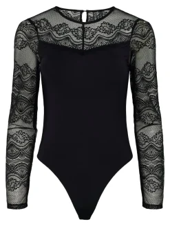 Pieces Sinna Langærmet Bodystocking, , M-Dame Lingeri