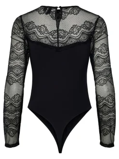 Pieces Sinna Langærmet Bodystocking, , M-Dame Lingeri