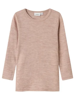 Name It Wax Wool Rib Langærmet T-shirt, , 110 cm-Børn T-Shirts & Toppe
