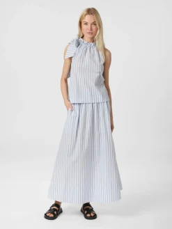 Neo Noir Yara Stripe Poplin Long Nederdel, , 36-Dame Nederdele